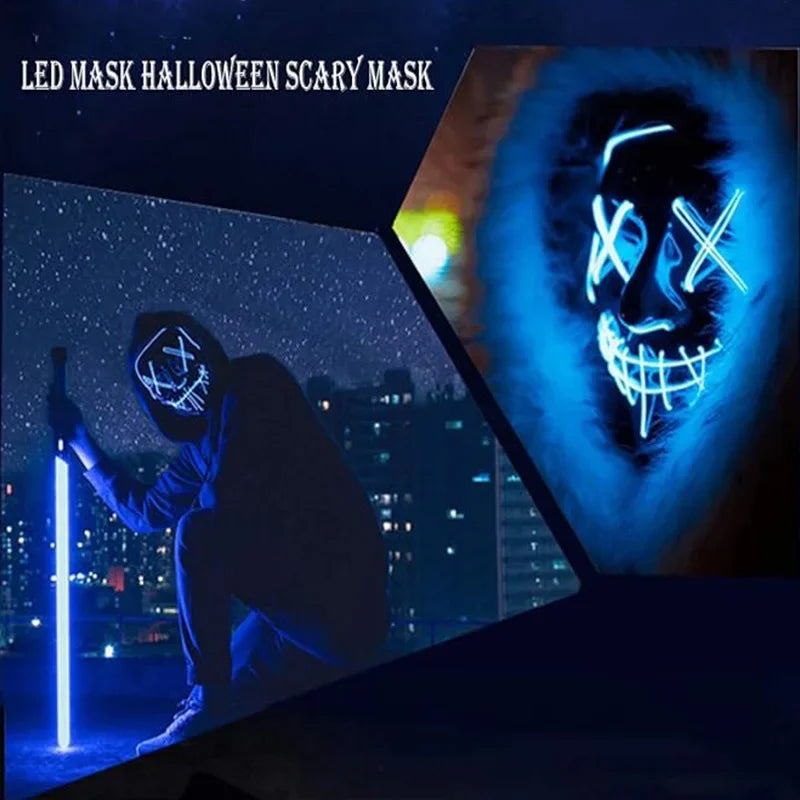 Halloween Party LED Illuminated Black V Shape Mask Haunted House Bar Party Cos Light up Mask Halloween Party Scary Mask Decor