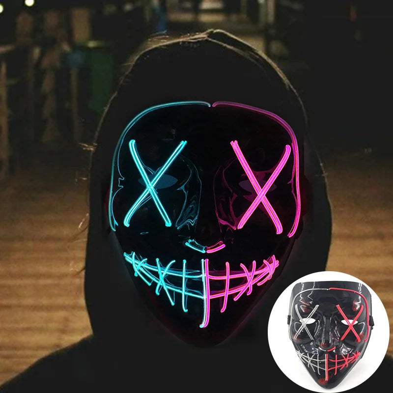 Wireless Scary Glowing Mask LED Luminous Purge Mask Halloween Horror Neon Light up Cosplay Party Mask Fstival Costume Supplies