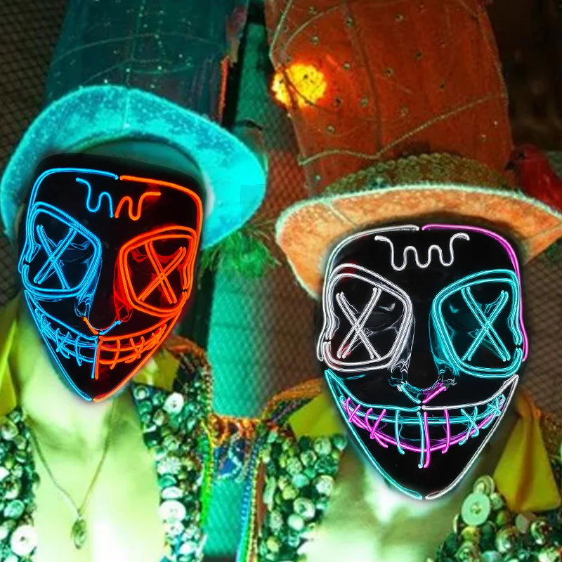 Wireless LED Glowing Mask EL Neon Colorful Luminous Purge Mask Halloween Horror Cosplay Party Mask Carnival Costume Supplies