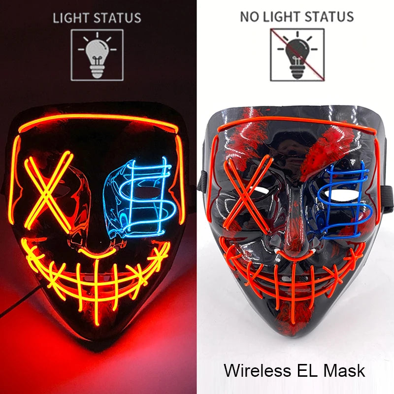 1Pc Wireless Halloween LED Neon Purge Mask LED Skull Gloves Masque Masquerade Party Props Glow in the Dark Horror Cosplay Mask