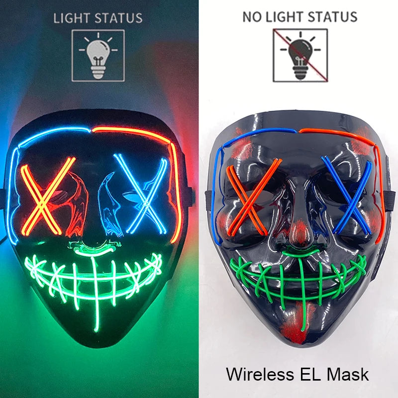 1Pc Wireless Halloween LED Neon Purge Mask LED Skull Gloves Masque Masquerade Party Props Glow in the Dark Horror Cosplay Mask