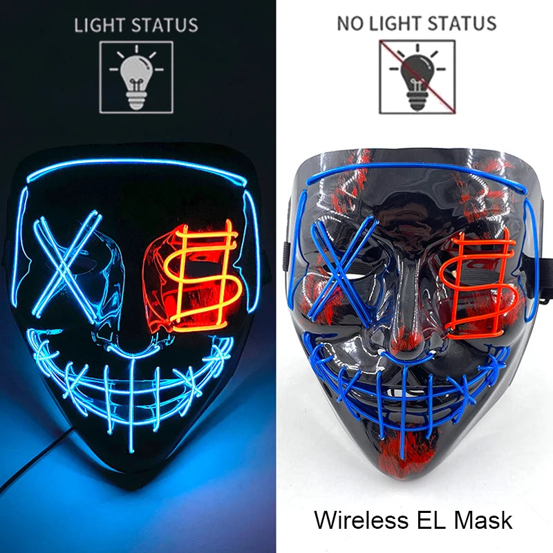 1Pc Wireless Halloween LED Neon Purge Mask LED Skull Gloves Masque Masquerade Party Props Glow in the Dark Horror Cosplay Mask