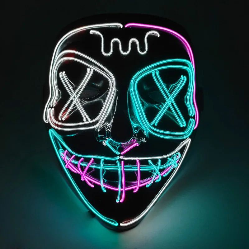 Wireless LED Glowing Mask EL Neon Colorful Luminous Purge Mask Halloween Horror Cosplay Party Mask Carnival Costume Supplies