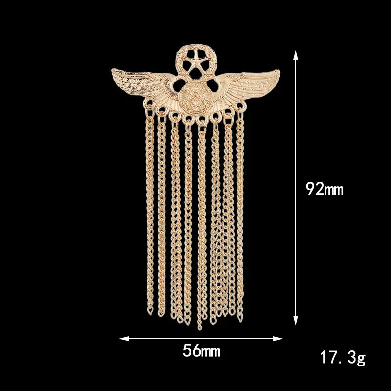 New Metal Five-Star Wing Brooch Medal Tassel Badge Pins and Brooches Luxury Men'S Suit Shirt Collar Clothing Jewelry Accessories