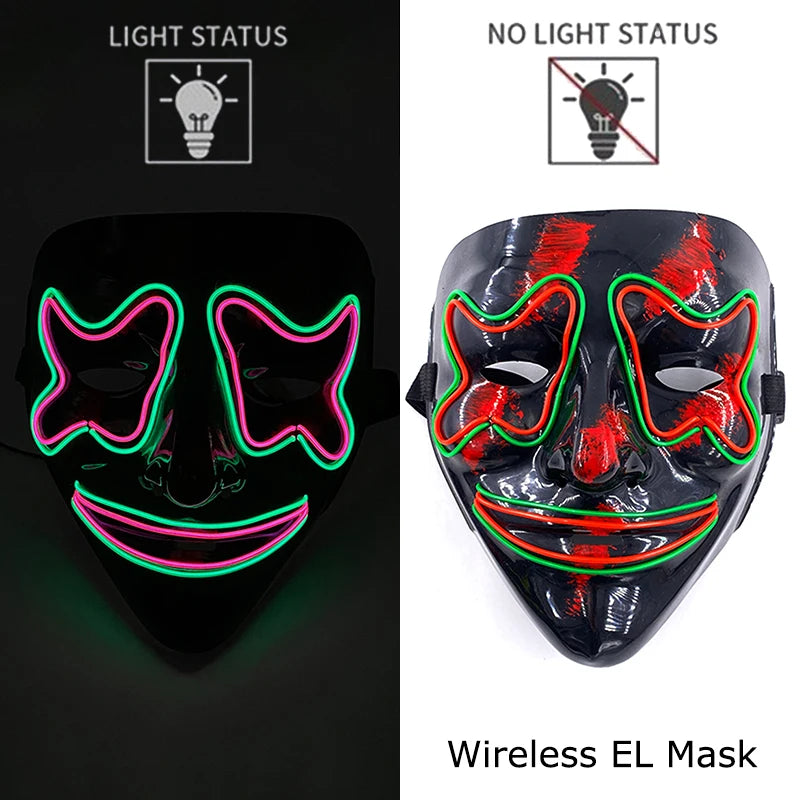 1Pc Wireless Halloween LED Neon Purge Mask LED Skull Gloves Masque Masquerade Party Props Glow in the Dark Horror Cosplay Mask