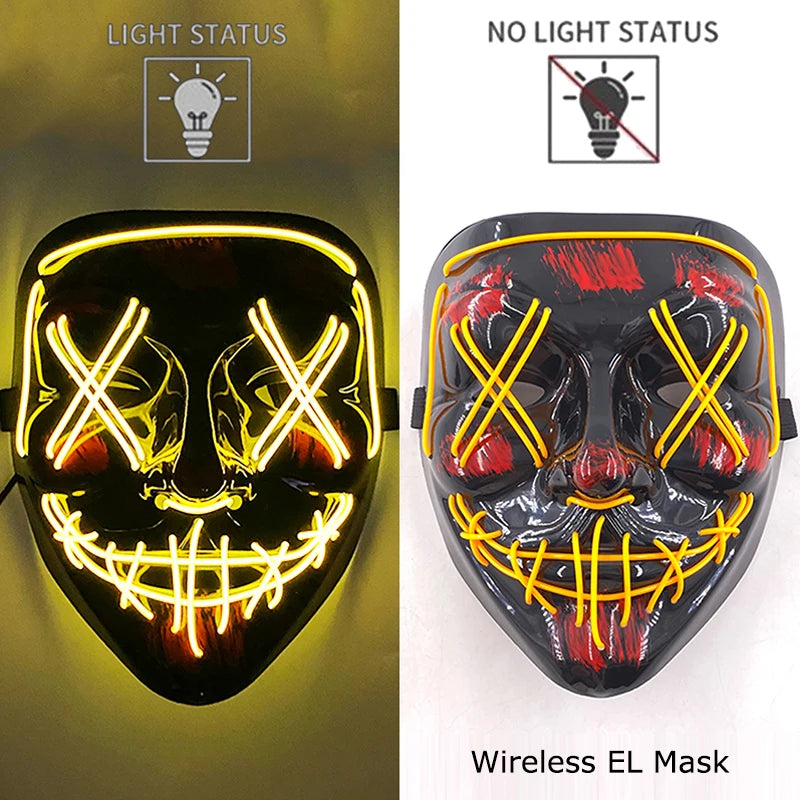 Wireless LED Glowing Mask EL Neon Colorful Luminous Purge Mask Halloween Horror Cosplay Party Mask Carnival Costume Supplies