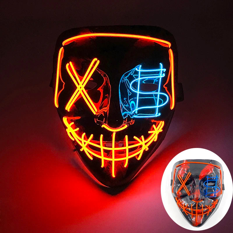 Wireless Scary Glowing Mask LED Luminous Purge Mask Halloween Horror Neon Light up Cosplay Party Mask Fstival Costume Supplies