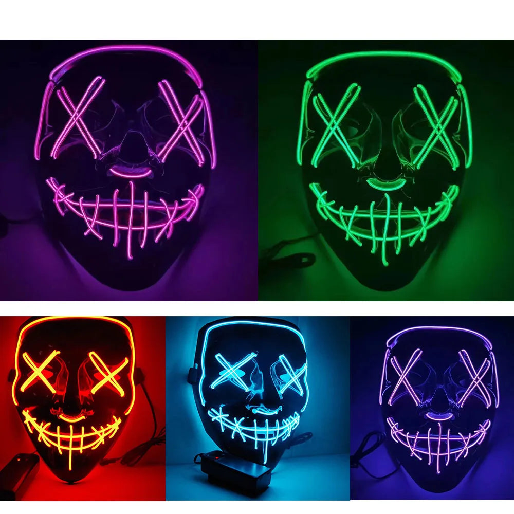 Led Mask Halloween Carnival Christmas Masquerade Party Night Club Luminous Movie Theme Mask the Purge Glowing Cosplay Mask