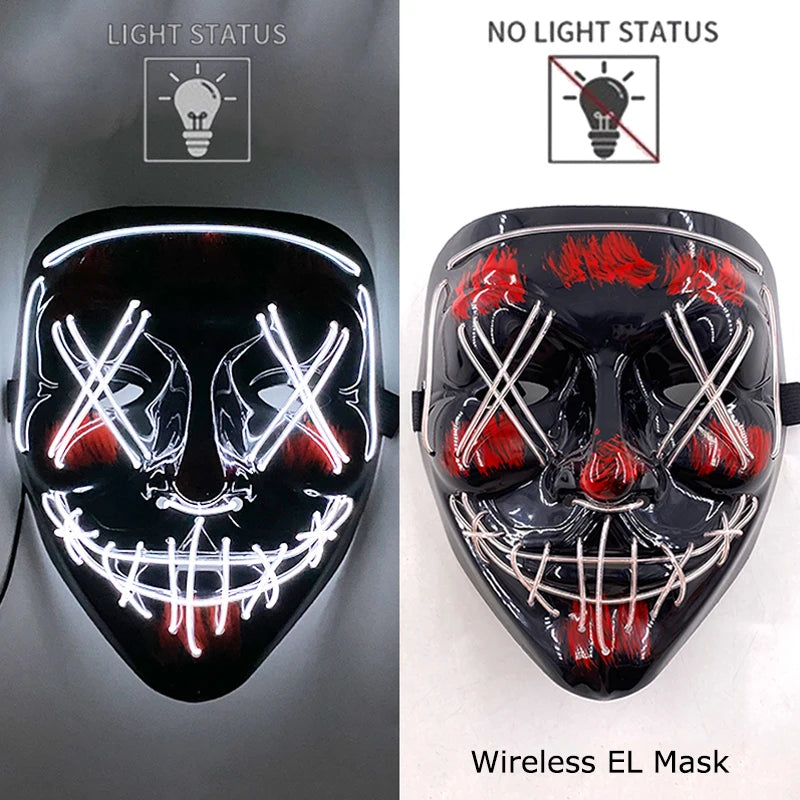 Wireless LED Glowing Mask EL Neon Colorful Luminous Purge Mask Halloween Horror Cosplay Party Mask Carnival Costume Supplies