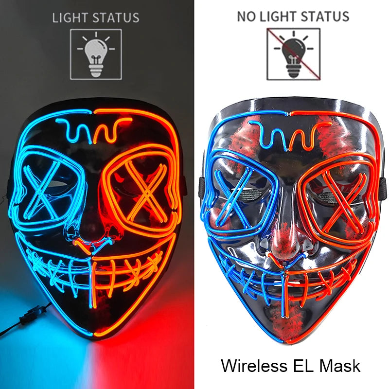 1Pc Wireless Halloween LED Neon Purge Mask LED Skull Gloves Masque Masquerade Party Props Glow in the Dark Horror Cosplay Mask