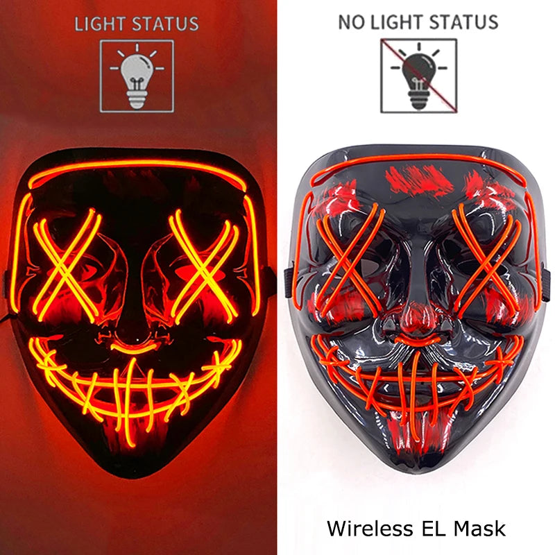 Wireless LED Glowing Mask EL Neon Colorful Luminous Purge Mask Halloween Horror Cosplay Party Mask Carnival Costume Supplies