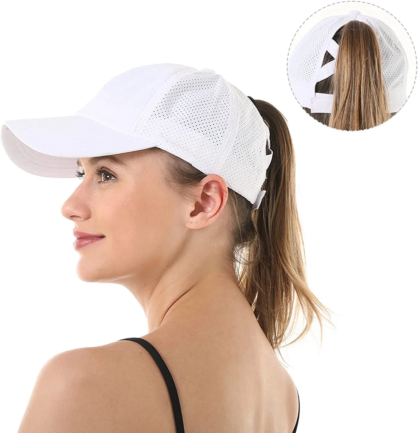 Women Female Criss Cross Ponytail Baseball Cap Adjustable High Messy Bun Ponycap Trucker Hats Quick Drying Mesh Dad Hat for Outdoor Sports Travel Wine Red