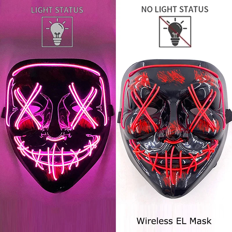 Wireless LED Glowing Mask EL Neon Colorful Luminous Purge Mask Halloween Horror Cosplay Party Mask Carnival Costume Supplies