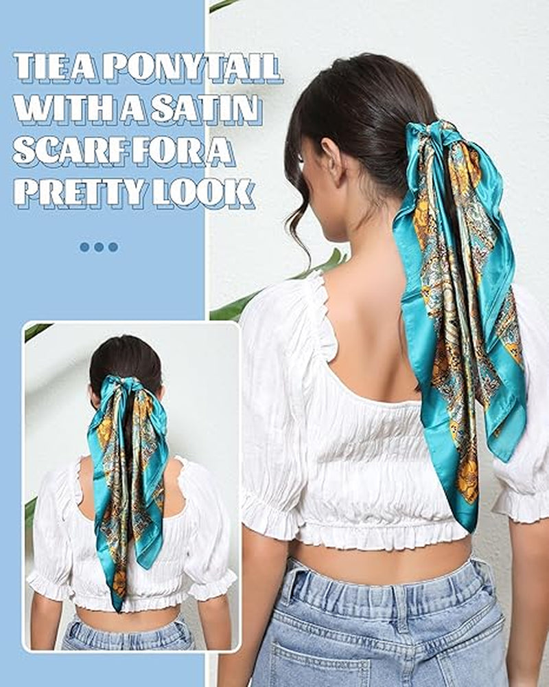 35” Large Square Satin Head Scarf - 3Pcs Satin Hair Scarves Silk Bandana Scarf Headscarf Silk Feeling Scarf for Women