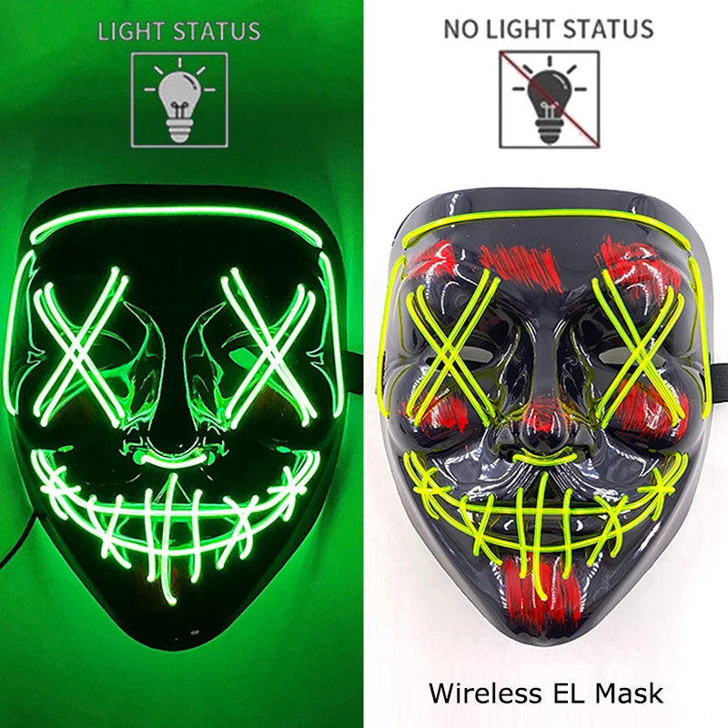 Wireless LED Glowing Mask EL Neon Colorful Luminous Purge Mask Halloween Horror Cosplay Party Mask Carnival Costume Supplies