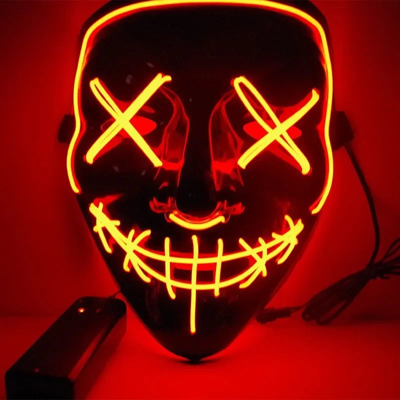 Halloween Party LED Illuminated Black V Shape Mask Haunted House Bar Party Cos Light up Mask Halloween Party Scary Mask Decor