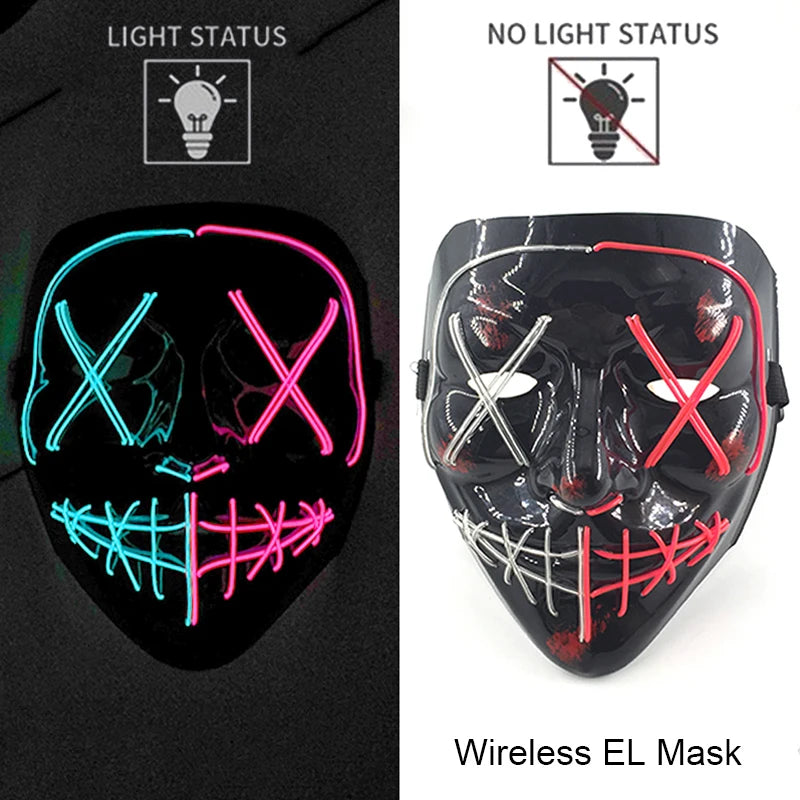 1Pc Wireless Halloween LED Neon Purge Mask LED Skull Gloves Masque Masquerade Party Props Glow in the Dark Horror Cosplay Mask