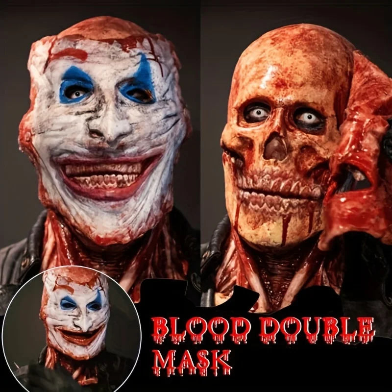 Double-Layer Ripped Jack Mask Halloween Bloody Horror Skull Latex Mask Cosplay Props Scary Themed Party Scare Show Decorative