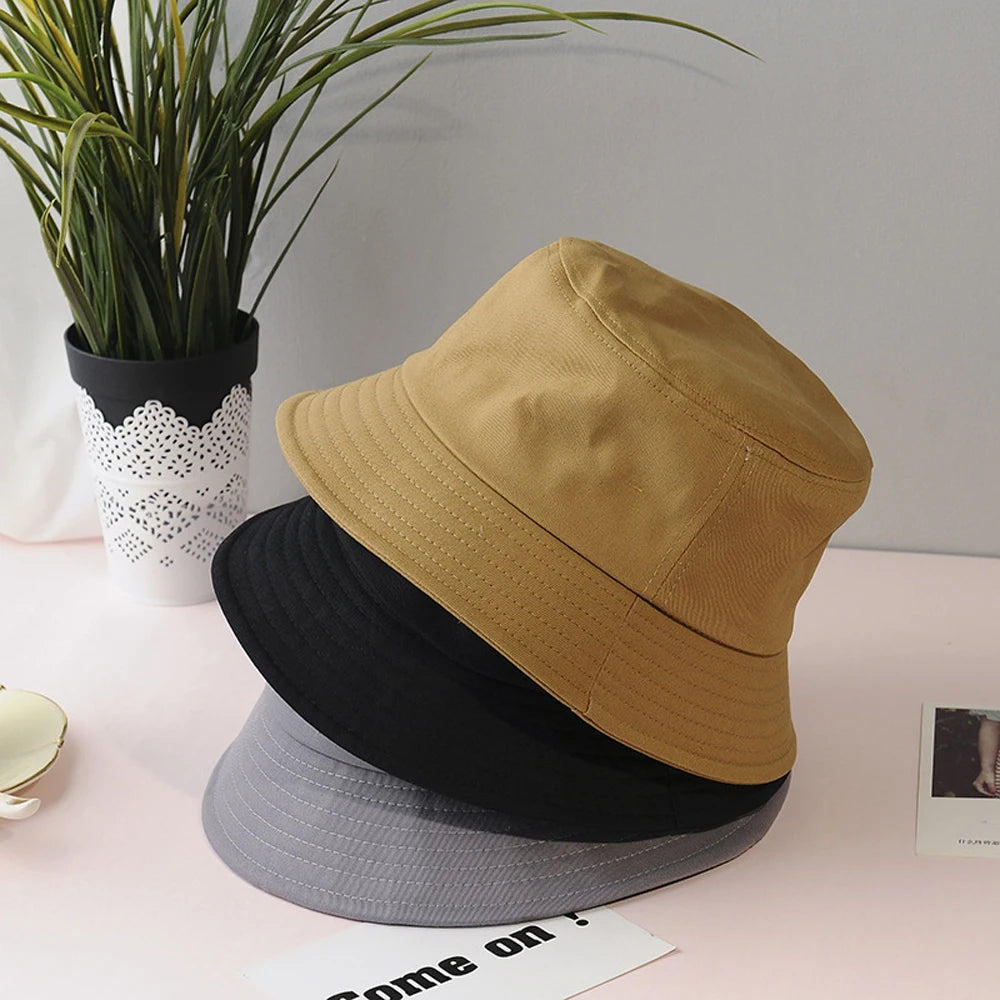 New Unisex Cotton Bucket Hat Women Summer Sunscreen Panama Men Pure Color Sunbonnet Fedoras Outdoor Fisherman Beach Cap