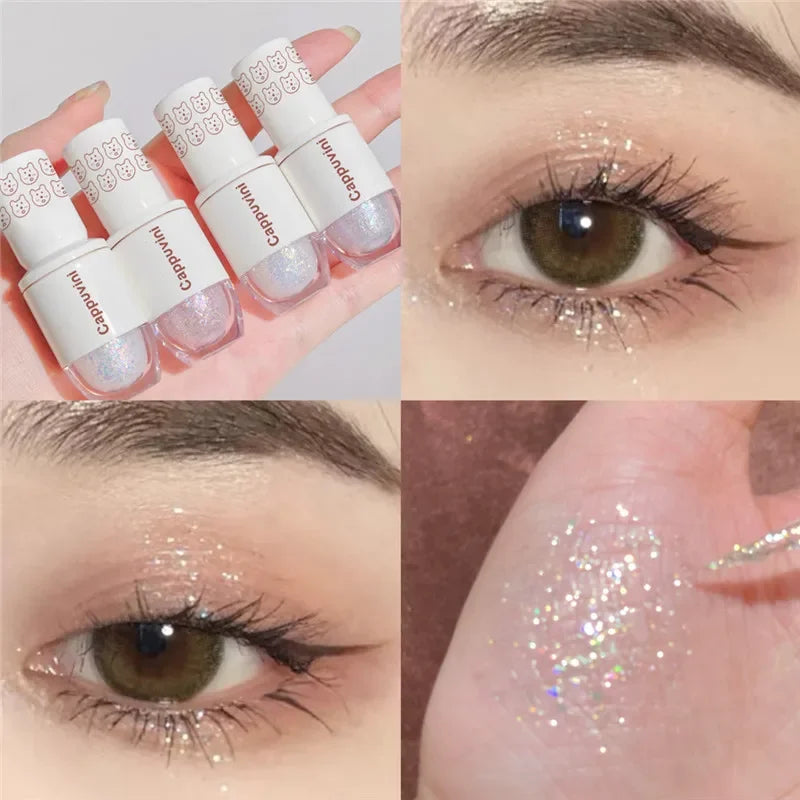 6 Colors Liquid Eyeshadow Highlight Sequins Glitter Eye Shadow Pearlescent Lying Silkworm Waterproof Lasting Shiny Eye Cosmetic