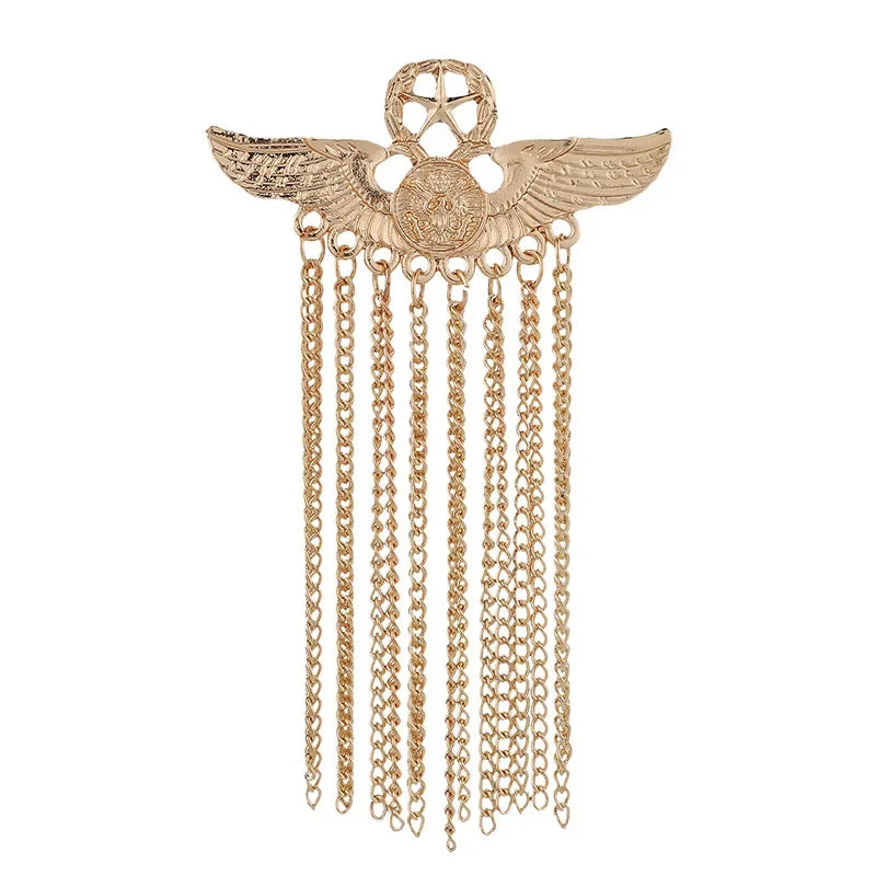 New Metal Five-Star Wing Brooch Medal Tassel Badge Pins and Brooches Luxury Men'S Suit Shirt Collar Clothing Jewelry Accessories