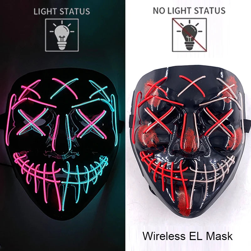 1Pc Wireless Halloween LED Neon Purge Mask LED Skull Gloves Masque Masquerade Party Props Glow in the Dark Horror Cosplay Mask