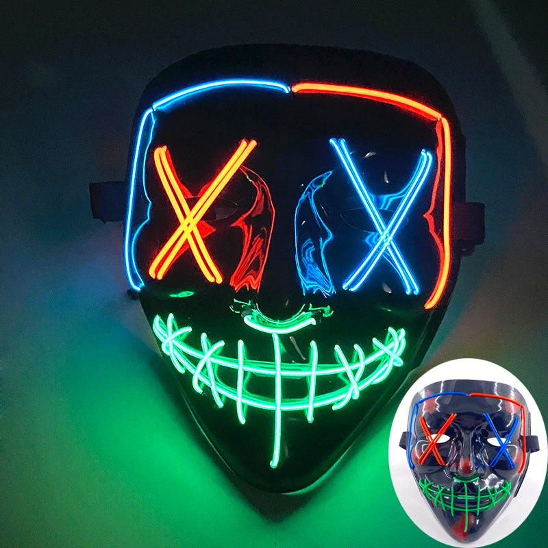 Wireless Scary Glowing Mask LED Luminous Purge Mask Halloween Horror Neon Light up Cosplay Party Mask Fstival Costume Supplies