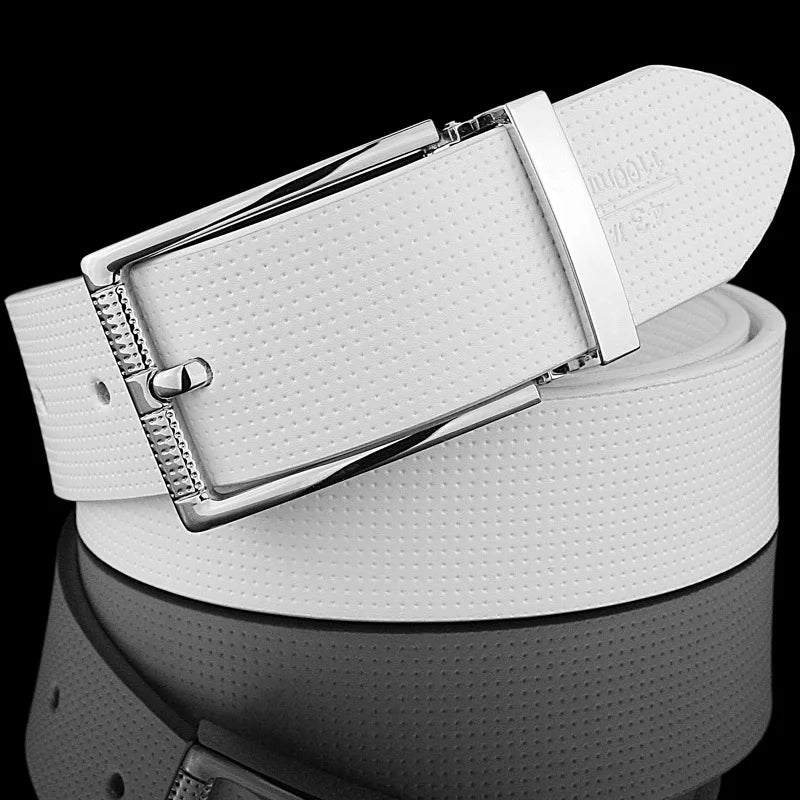 High Quality Pin Bucle White Genuine Leather Waistband Casual Ceinture Homme Fashion Men Belts Classic Designer Waist Strap