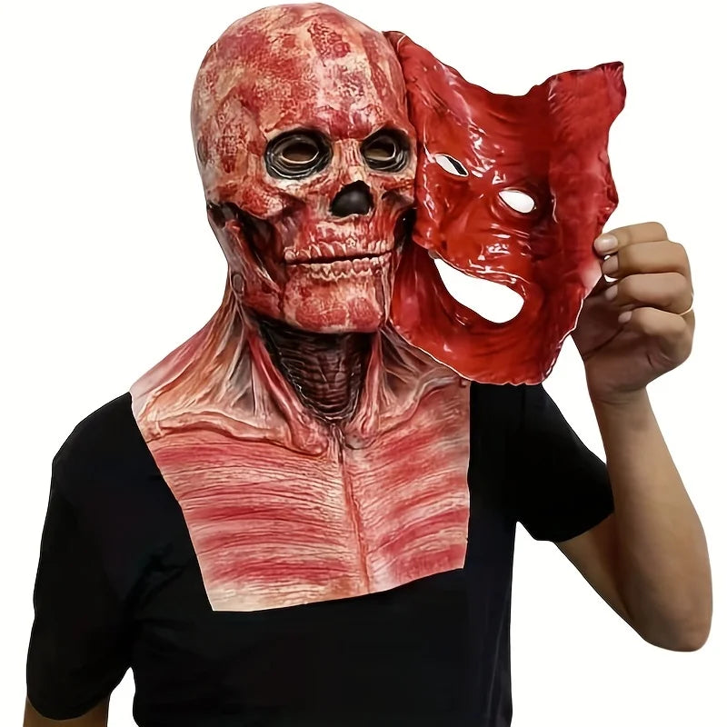 Double-Layer Ripped Jack Mask Halloween Bloody Horror Skull Latex Mask Cosplay Props Scary Themed Party Scare Show Decorative