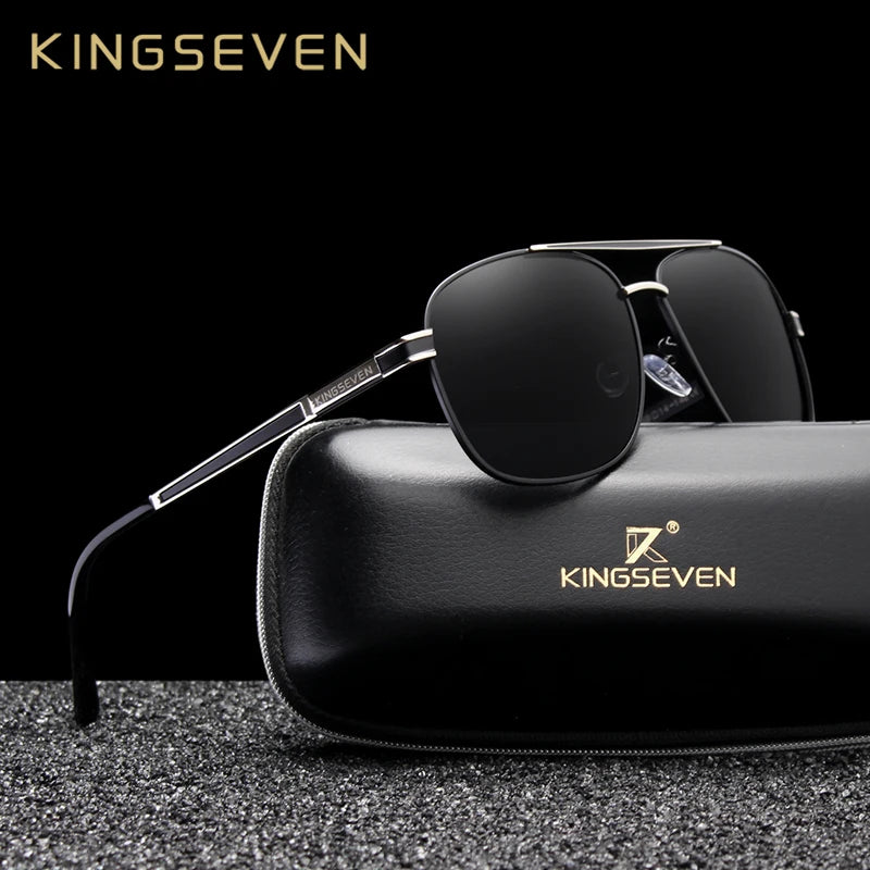 KINGSEVEN BRAND DESIGN Square Men'S Polarized Sunglasses Stainless Steel Designer Eyewear Sun Glasses Coating Mirror Oculos