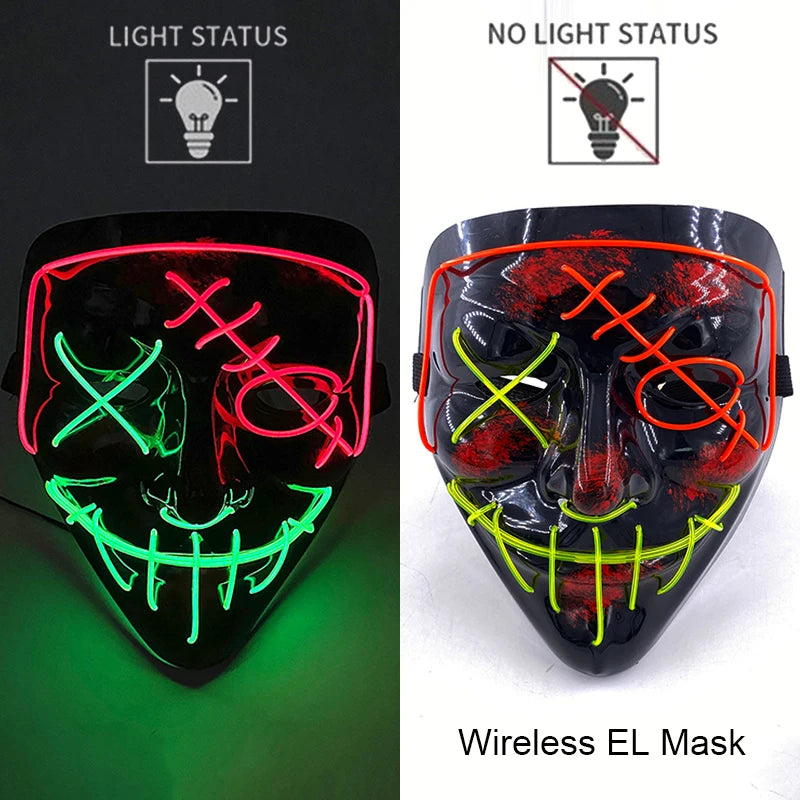 1Pc Wireless Halloween LED Neon Purge Mask LED Skull Gloves Masque Masquerade Party Props Glow in the Dark Horror Cosplay Mask