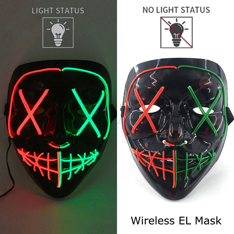 1Pc Wireless Halloween LED Neon Purge Mask LED Skull Gloves Masque Masquerade Party Props Glow in the Dark Horror Cosplay Mask