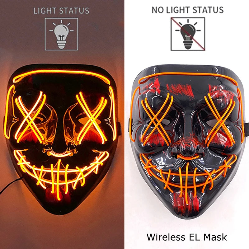 Wireless LED Glowing Mask EL Neon Colorful Luminous Purge Mask Halloween Horror Cosplay Party Mask Carnival Costume Supplies