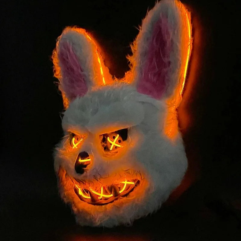 Glow Animal Mask Halloween Horror Bloody Rabbit Bear Decoration Props Simulate Fur Mask Cosplay Costume Party Decoration