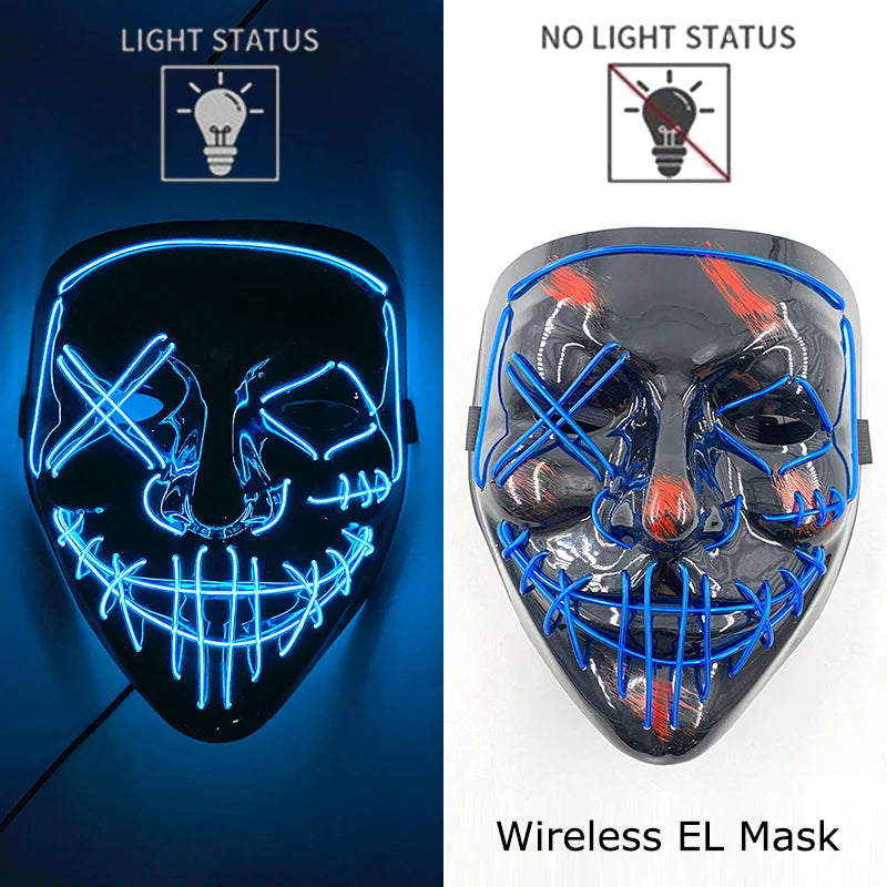 1Pc Wireless Halloween LED Neon Purge Mask LED Skull Gloves Masque Masquerade Party Props Glow in the Dark Horror Cosplay Mask