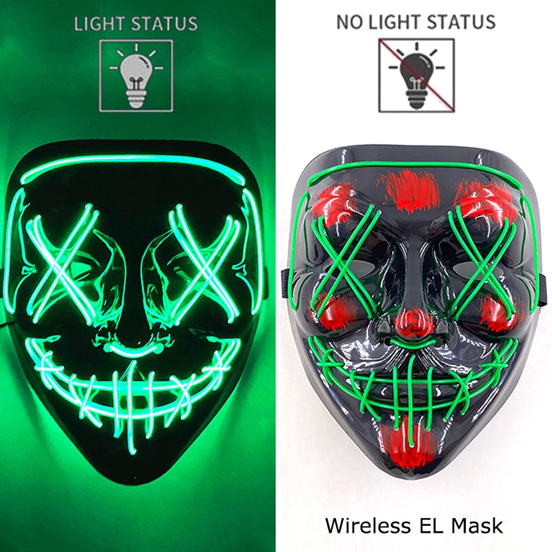 Wireless LED Glowing Mask EL Neon Colorful Luminous Purge Mask Halloween Horror Cosplay Party Mask Carnival Costume Supplies