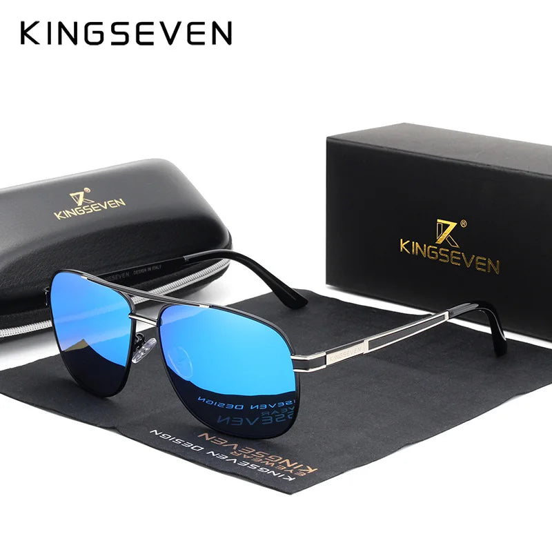 KINGSEVEN BRAND DESIGN Square Men'S Polarized Sunglasses Stainless Steel Designer Eyewear Sun Glasses Coating Mirror Oculos