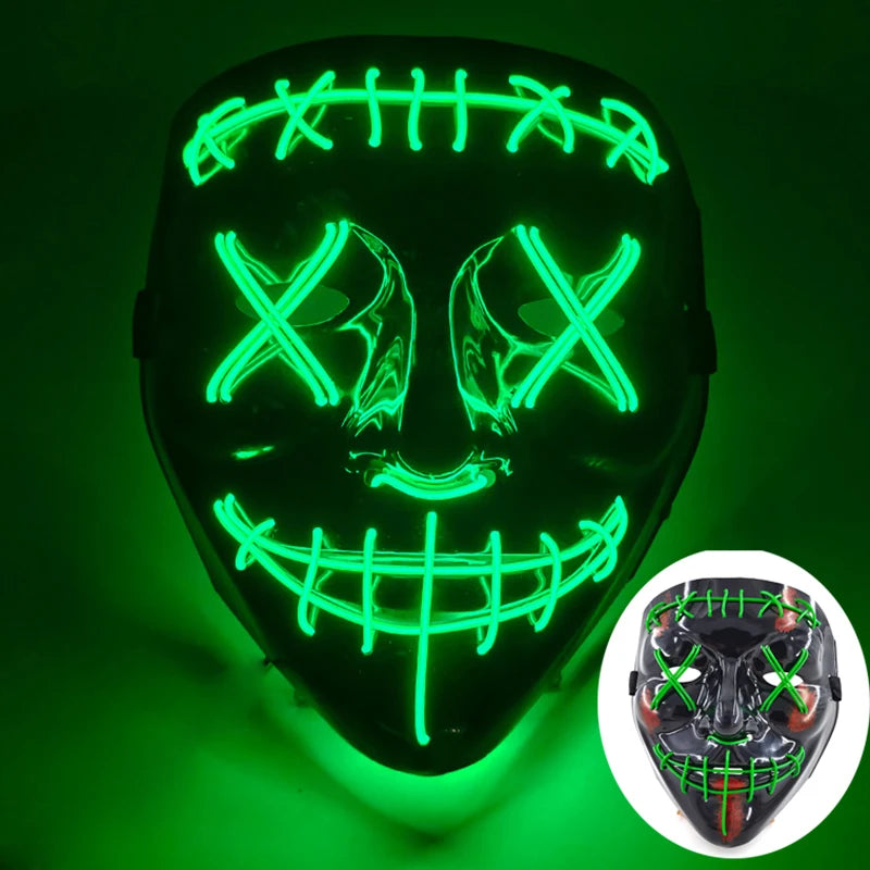 Wireless Scary Glowing Mask LED Luminous Purge Mask Halloween Horror Neon Light up Cosplay Party Mask Fstival Costume Supplies