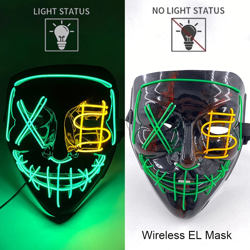 1Pc Wireless Halloween LED Neon Purge Mask LED Skull Gloves Masque Masquerade Party Props Glow in the Dark Horror Cosplay Mask