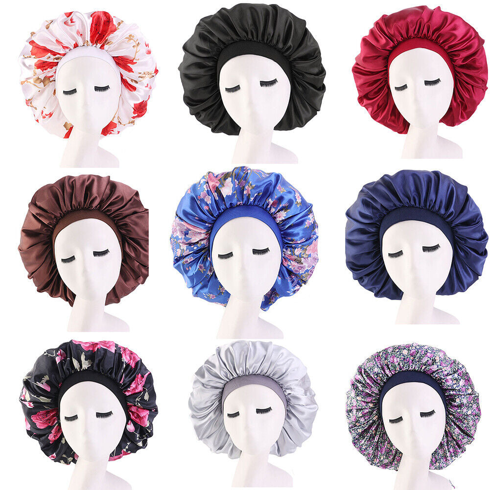 US Extra Large Long Hair Care Satin Bonnet Cap Night Sleep Hat Head Wrap Cover