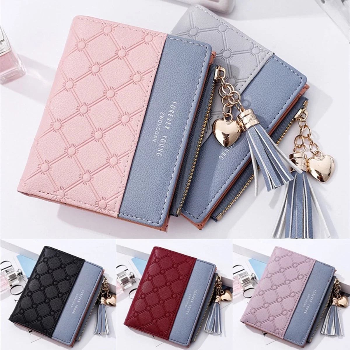 Fashion Women Wallets Female PU Leather Wallet Mini Ladies Purse Zipper Clutch Bag Money Card Holder for Women Girl(Gray)