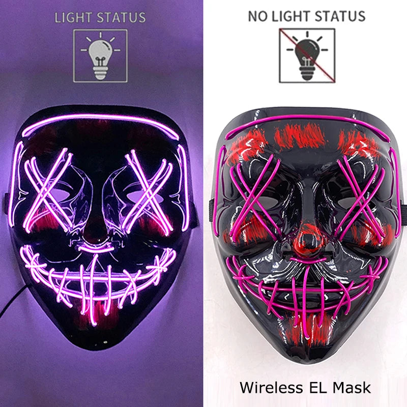 Wireless LED Glowing Mask EL Neon Colorful Luminous Purge Mask Halloween Horror Cosplay Party Mask Carnival Costume Supplies