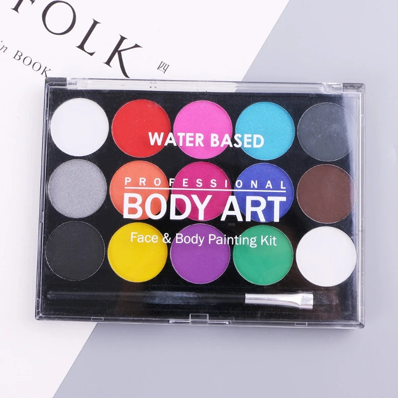 H8WA Multifunction Face Body Paint Palette Face Body Paint with Brush Washable 15 Color Paint for Soccer Fan Face Body Art