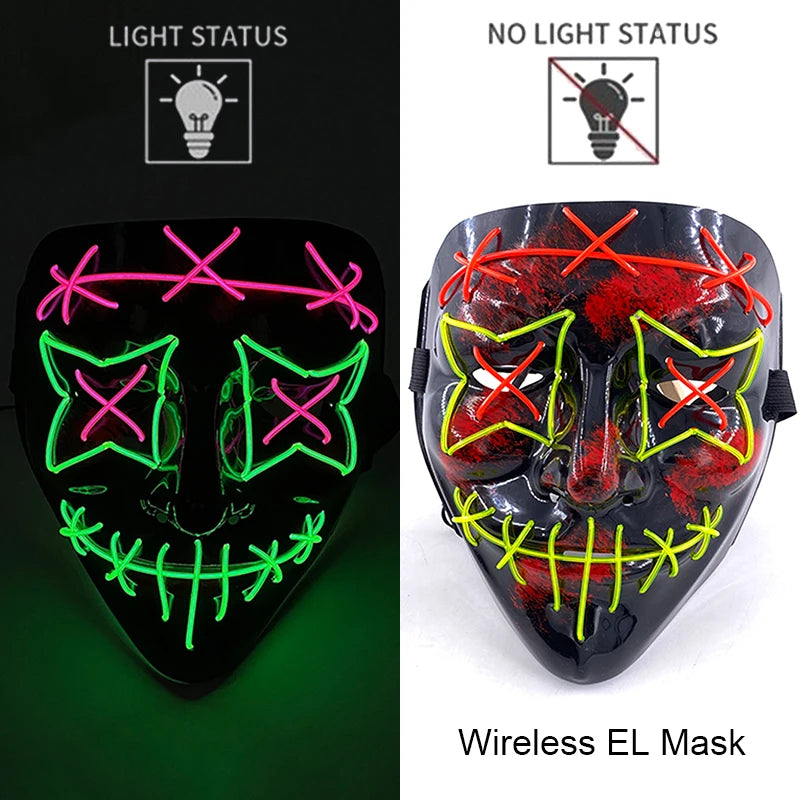 1Pc Wireless Halloween LED Neon Purge Mask LED Skull Gloves Masque Masquerade Party Props Glow in the Dark Horror Cosplay Mask